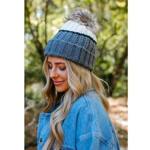 Color Block Pom Beanie